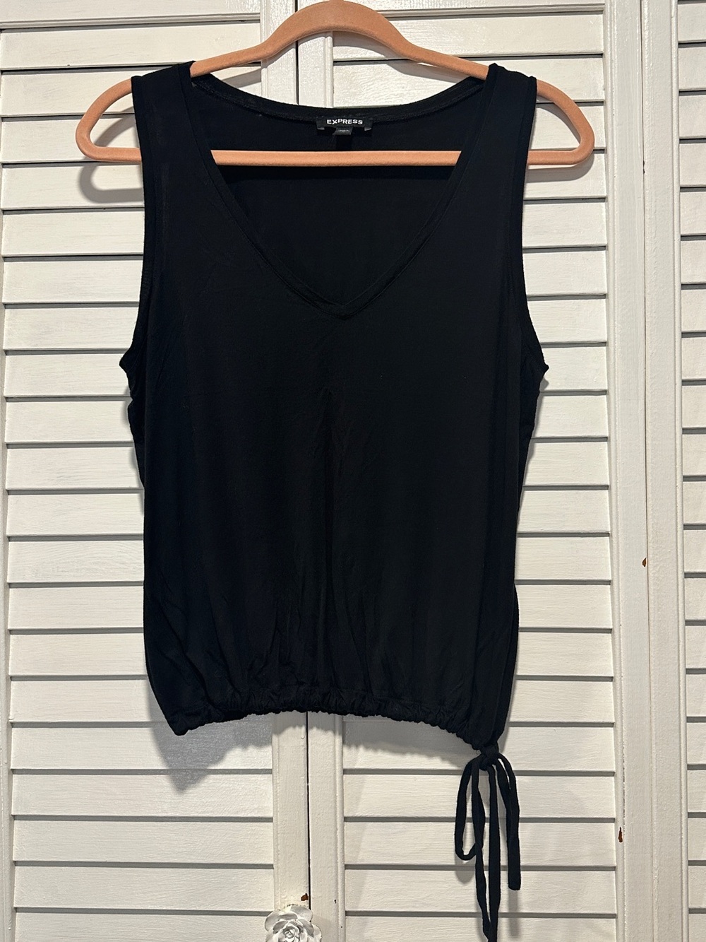 Express Black V-Neck Drawstring Hem Tank